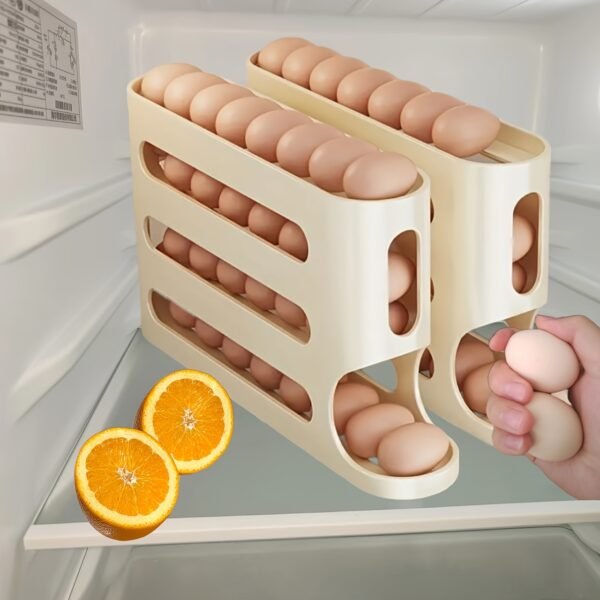 Large Capacity 4-Layer Automatic Rolling Egg Dispenser-Durable Pp Material, Refrigerator Side Door Storage Organizing Box