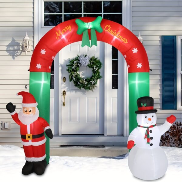 8ft With Santa Snowman 7 Lights Inflatable Festive Arch Decoration - Image 2