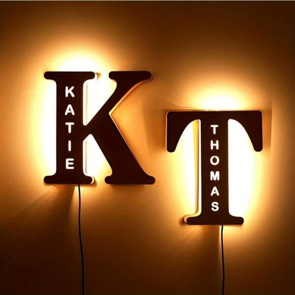 1pc Customized Wooden LED Letter Nightlight - 29cm Height Personalized Wall Lamp with Romantic Traditional Style, Custom Engravable Wood, Ideal Gift for Couples, Friends, and Family - 图片 2