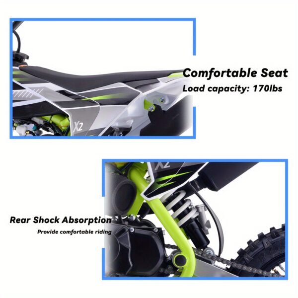 110cc 4-Stroke Gas Dirt Bike, X2 Green with 14"/12" Tires and 61x28x40 Inches Dimensions - 图片 5
