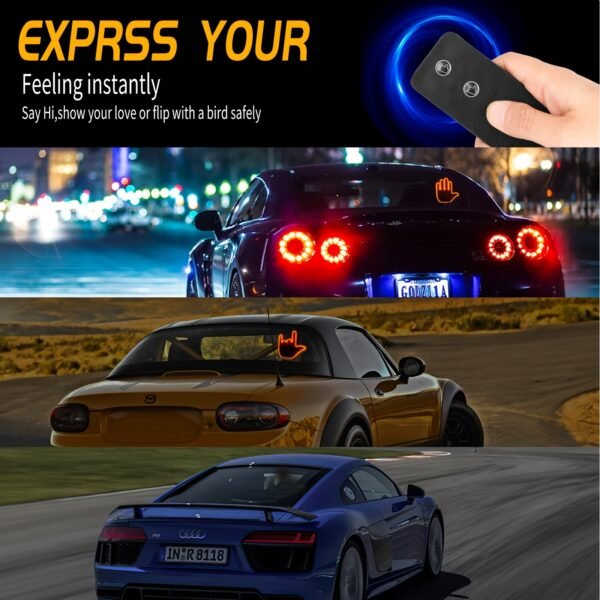 1pc LED Car Finger Light with Remote - Road Rage Gesture Signal, Eye-catching Hand Lamp for Nighttime Driving - 图片 4