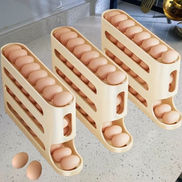 Large Capacity 4-Layer Automatic Rolling Egg Dispenser-Durable Pp Material, Refrigerator Side Door Storage Organizing Box - 图片 2