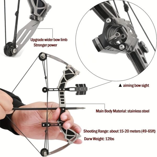 9.5" RH/LH Compound Bow and Arrows Set for Target Shooting, Hunting, and Survival - Perfect Archery Gift with Pocket Bow - 图片 4