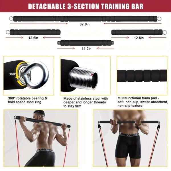 17 Fitness Accessories 9 In 1 Push Up Board Set - Portable Home Gym Exercise Equipment With Resistance Bands And Pilates Bar For Strength Training Abs Shoulders Back Butt - 图片 4