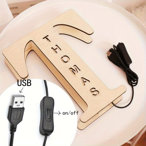 1pc Customized Wooden LED Letter Nightlight - 29cm Height Personalized Wall Lamp with Romantic Traditional Style, Custom Engravable Wood, Ideal Gift for Couples, Friends, and Family - 图片 6