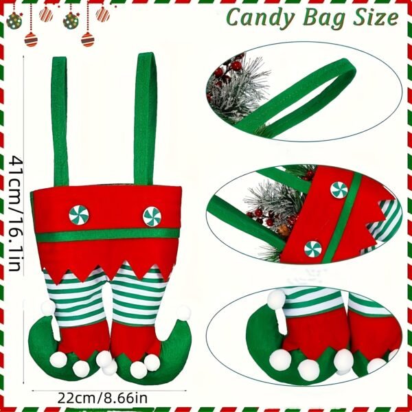 4pcs Christmas Candy Bags, Santa Pants Elf Boots Treat Sacks Handbags, Polyester, for Holiday Decorations, Christmas Party Favors, and Graduation Gifts - 图片 5