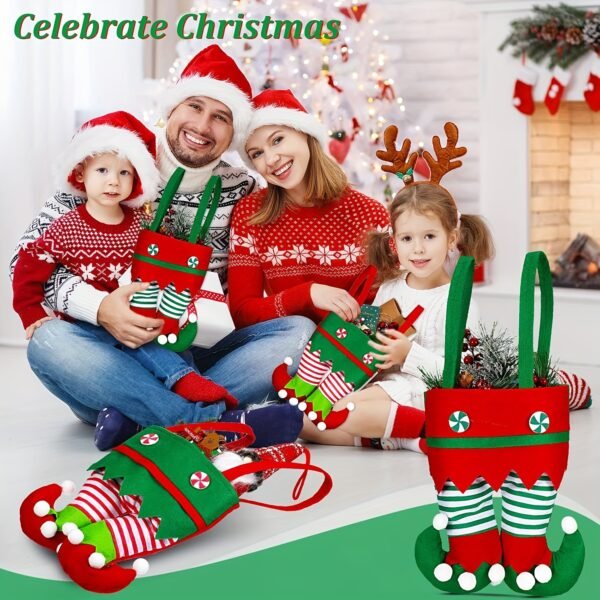 4pcs Christmas Candy Bags, Santa Pants Elf Boots Treat Sacks Handbags, Polyester, for Holiday Decorations, Christmas Party Favors, and Graduation Gifts