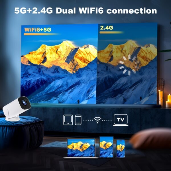 Portable 4K Mini Projector - Wireless 2.4/5G WiFi, BT 5.0, Android 11, Auto Keystone, 180° Rotation - Compact Home Theater for Movies, Gaming, and Entertainment - 图片 6