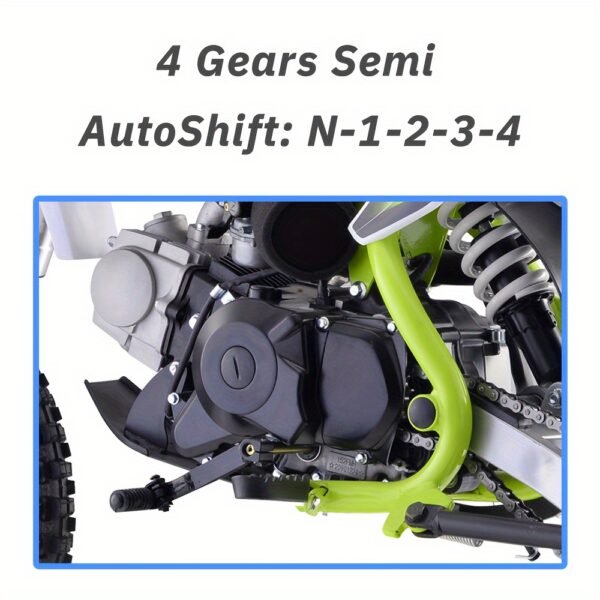 110cc 4-Stroke Gas Dirt Bike, X2 Green with 14"/12" Tires and 61x28x40 Inches Dimensions - 图片 3