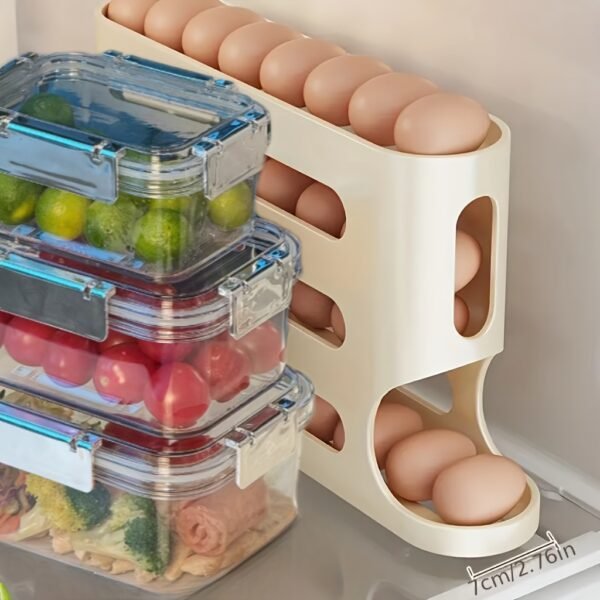Large Capacity 4-Layer Automatic Rolling Egg Dispenser-Durable Pp Material, Refrigerator Side Door Storage Organizing Box - 图片 9