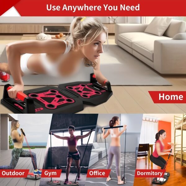 17 Fitness Accessories 9 In 1 Push Up Board Set - Portable Home Gym Exercise Equipment With Resistance Bands And Pilates Bar For Strength Training Abs Shoulders Back Butt - 图片 5