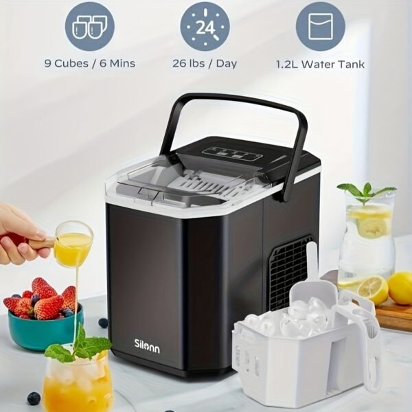 Portable Countertop Ice Maker - Produces 9 Bullet Ice Cubes in 6 Minutes, 26 Pounds of Ice in 24 Hours, Suitable for Outdoor, Camping, RV and Party, Self-Cleaning Small Ice Maker - 图片 9