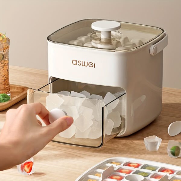 Easy-Press Large Capacity Ice Maker with Food-Grade ABS Storage Tray - Portable, No-Power Needed for Fridge & Kitchen Essentials - Includes Scoop & Bin, Perfect for Parties, Outdoor Events, Christmas & Halloween Gifts - 图片 2