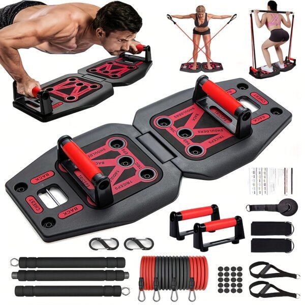 17 Fitness Accessories 9 In 1 Push Up Board Set - Portable Home Gym Exercise Equipment With Resistance Bands And Pilates Bar For Strength Training Abs Shoulders Back Butt - 图片 6