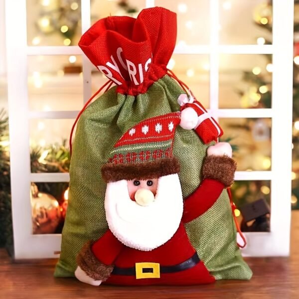 Santa Claus Plaid Christmas Gift Bags with Drawstring - Perfect for Holiday Party Favors & Decorations, Bulk Pack, for Christmas - 图片 5