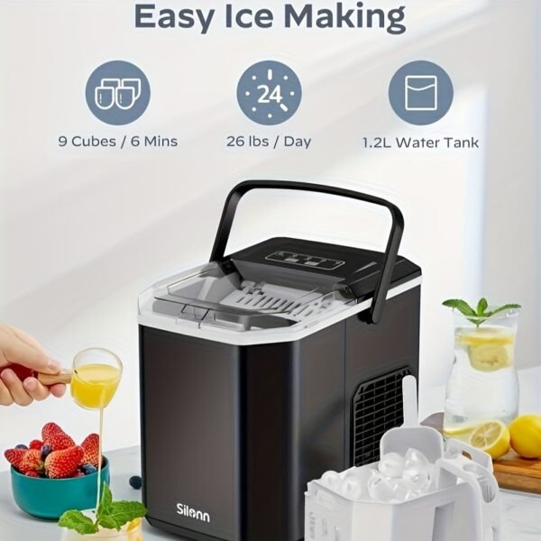 26 Pounds in 24 Hours Portable Countertop Ice Maker - Produces 9 Bullet Ice Cubes in 6 Minutes, Self-Cleaning, Suitable for Outdoor, Camping, RV and Party - 图片 8