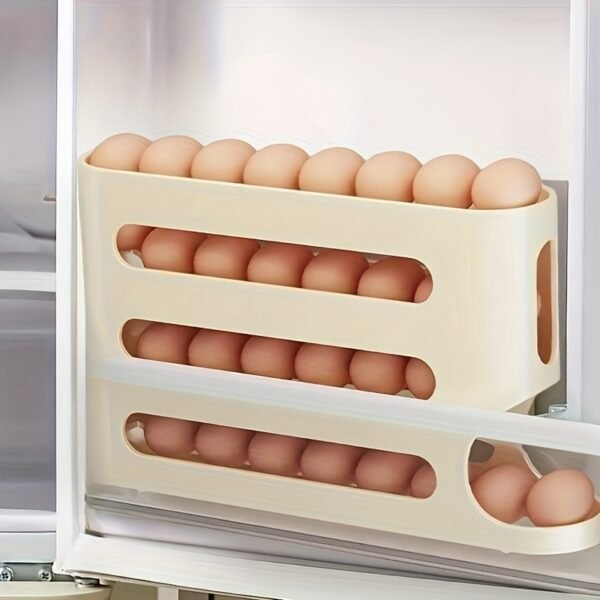 Large Capacity 4-Layer Automatic Rolling Egg Dispenser-Durable Pp Material, Refrigerator Side Door Storage Organizing Box - 图片 5
