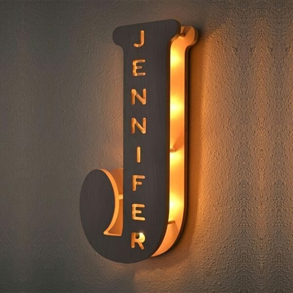 1pc Customized Wooden LED Letter Nightlight - 29cm Height Personalized Wall Lamp with Romantic Traditional Style, Custom Engravable Wood, Ideal Gift for Couples, Friends, and Family - 图片 10