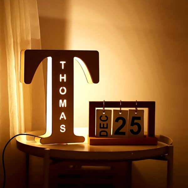 1pc Customized Wooden LED Letter Nightlight - 29cm Height Personalized Wall Lamp with Romantic Traditional Style, Custom Engravable Wood, Ideal Gift for Couples, Friends, and Family