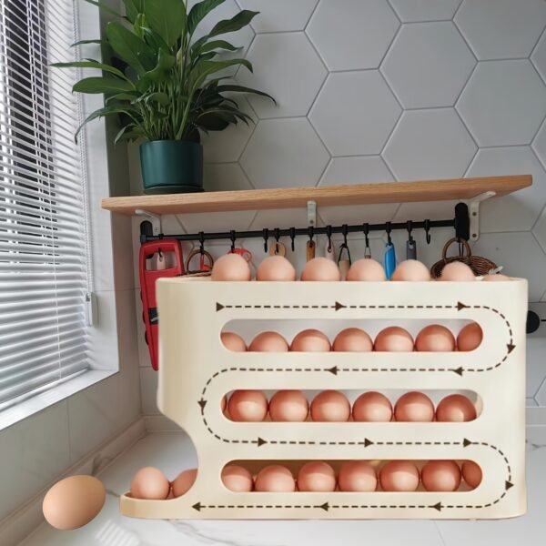 Large Capacity 4-Layer Automatic Rolling Egg Dispenser-Durable Pp Material, Refrigerator Side Door Storage Organizing Box - 图片 8