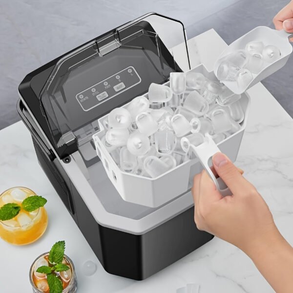 Portable Countertop Ice Maker - Produces 9 Bullet Ice Cubes in 6 Minutes, 26 Pounds of Ice in 24 Hours, Suitable for Outdoor, Camping, RV and Party, Self-Cleaning Small Ice Maker - 图片 5