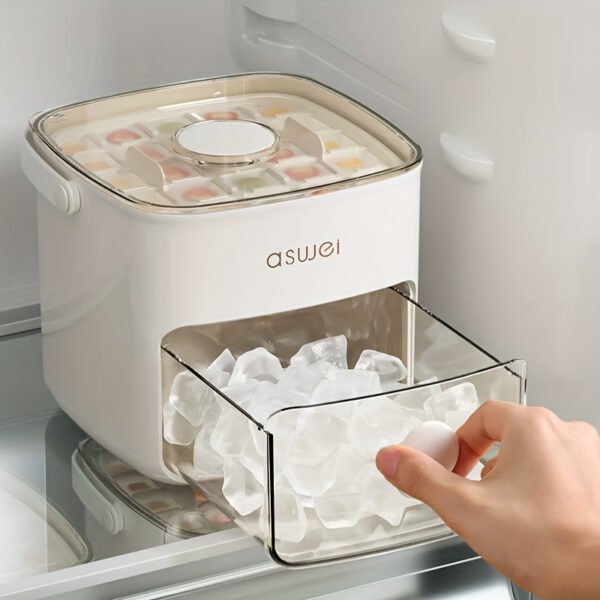 Easy-Press Large Capacity Ice Maker with Food-Grade ABS Storage Tray - Portable, No-Power Needed for Fridge & Kitchen Essentials - Includes Scoop & Bin, Perfect for Parties, Outdoor Events, Christmas & Halloween Gifts