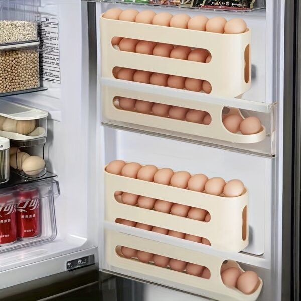 Large Capacity 4-Layer Automatic Rolling Egg Dispenser-Durable Pp Material, Refrigerator Side Door Storage Organizing Box - 图片 10