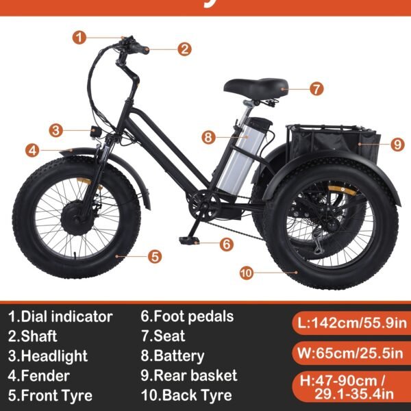 Adult Electric Tricycle, Folding Electric Tricycle, 3-Wheel Electric Bike, Removable Battery, Staircase 3-Wheel Electric Bike, Range Up to 20 Miles, 20X4.0 Wheel Adult Tricycle - 图片 3
