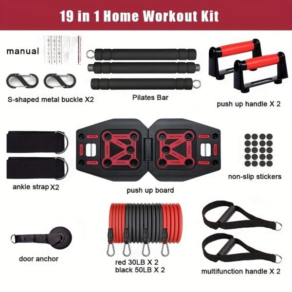 17 Fitness Accessories 9 In 1 Push Up Board Set - Portable Home Gym Exercise Equipment With Resistance Bands And Pilates Bar For Strength Training Abs Shoulders Back Butt - 图片 7