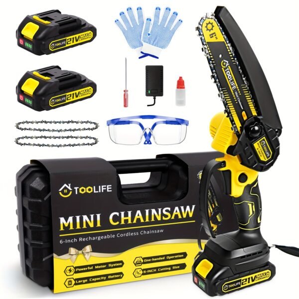 TOOLIFE 6-Inch Cordless Mini Chainsaw, Handheld Electric With Splash Guard And Safety Lock, Lightweight And Portable For Cutting Tree Branches And Wood In Courtyard And Garden. Ideal Gift For Men, Husband, And Dadperfect For Halloween And Christmas! - 图片 3