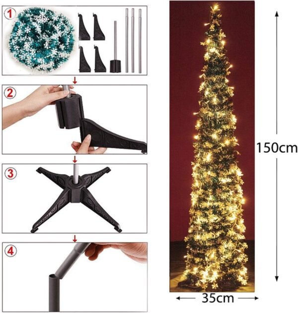 Pop-Up Artificial Christmas Tree with 100LED Lights,Collapsible Pencil Christmas Trees for Holiday Carnival Party Christmas Decorations (Green) - Image 5