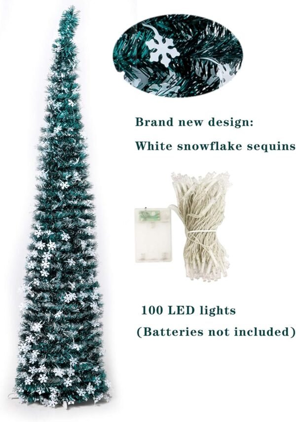 Pop-Up Artificial Christmas Tree with 100LED Lights,Collapsible Pencil Christmas Trees for Holiday Carnival Party Christmas Decorations (Green) - Image 3